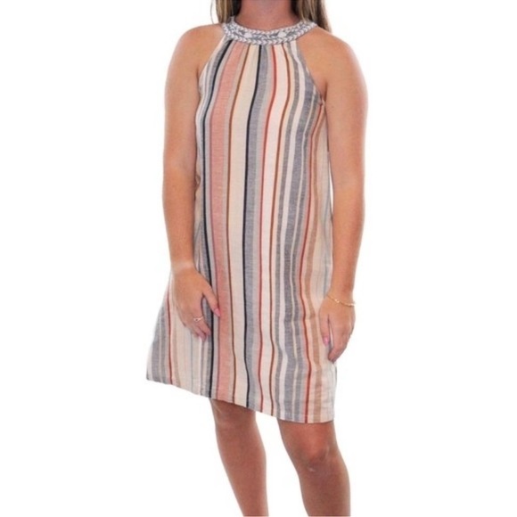 THML multi color striped cotton halter sleeveless dress size medium - Picture 2 of 11